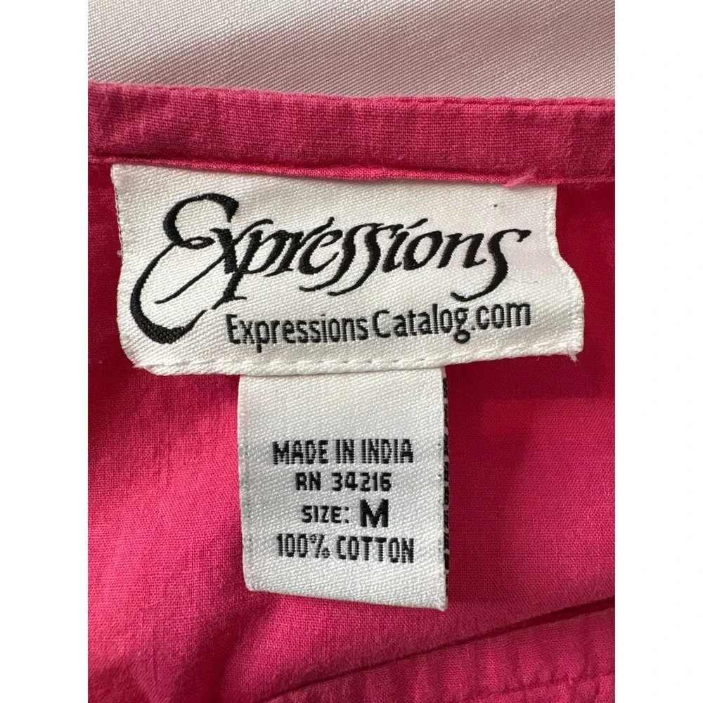 Expressions Womens Pink Cotton Floral Embroidered‎ Muumuu Dress Sz M Cottagecore